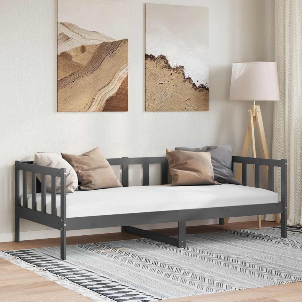Dnevni ležaj od masivne borovine sivi 90 x 200 cm