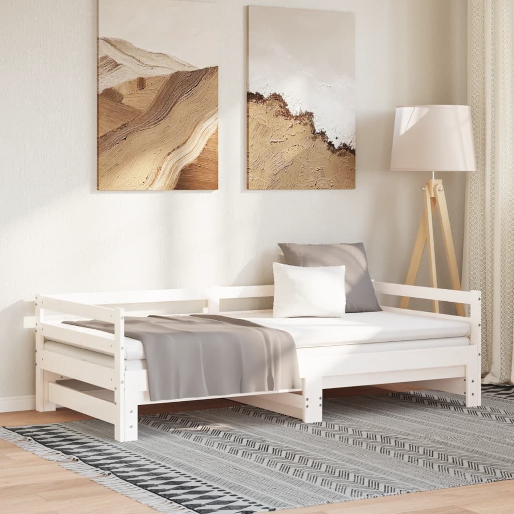 Dnevni ležaj na izvlačenje bijeli od borovine 2 x (90 x 200) cm