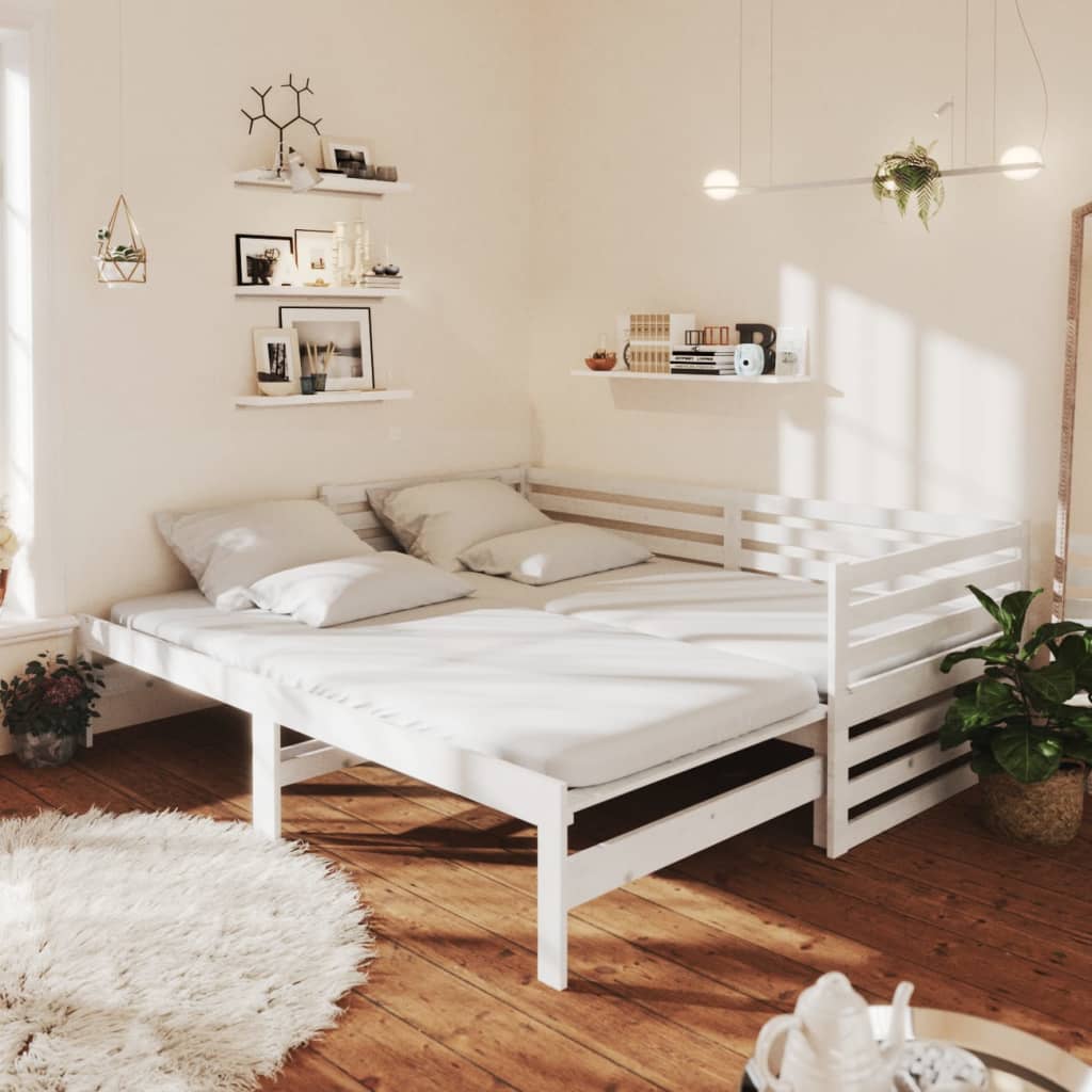 Dnevni ležaj na izvlačenje bijeli od borovine 2 x (90x200) cm