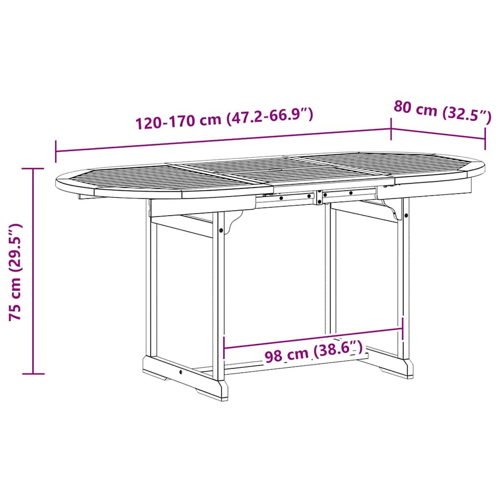 Vrtni blagovaonski stol (120-170) x 80 x 75 cm od drva bagrema