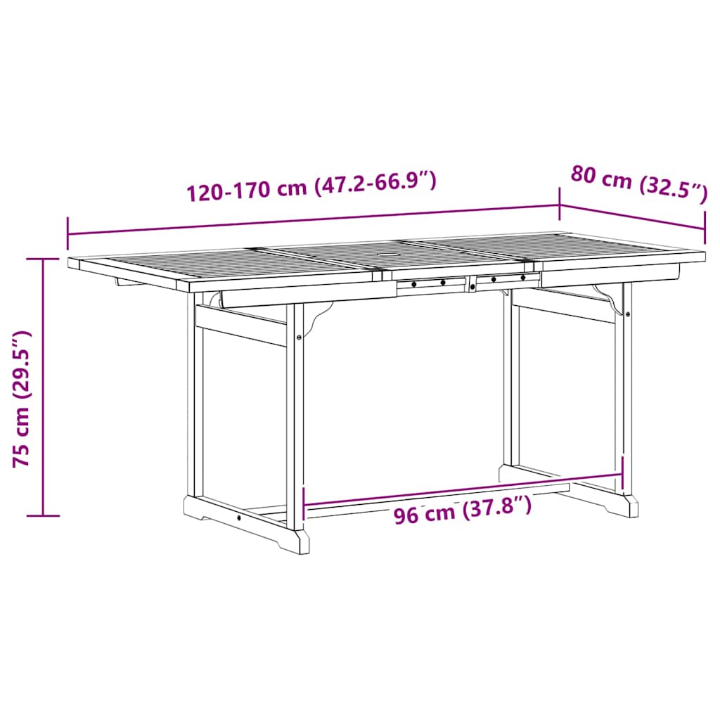 Vrtni blagovaonski stol (120-170) x 80 x 75 cm od drva bagrema