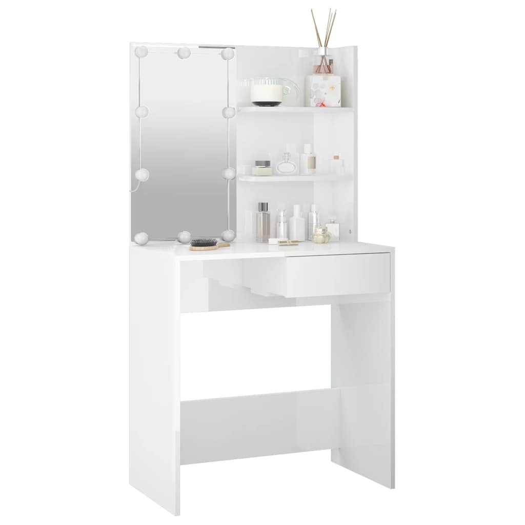 Toaletni stolić s LED svjetlima sjajni bijeli 74,5x40x141 cm