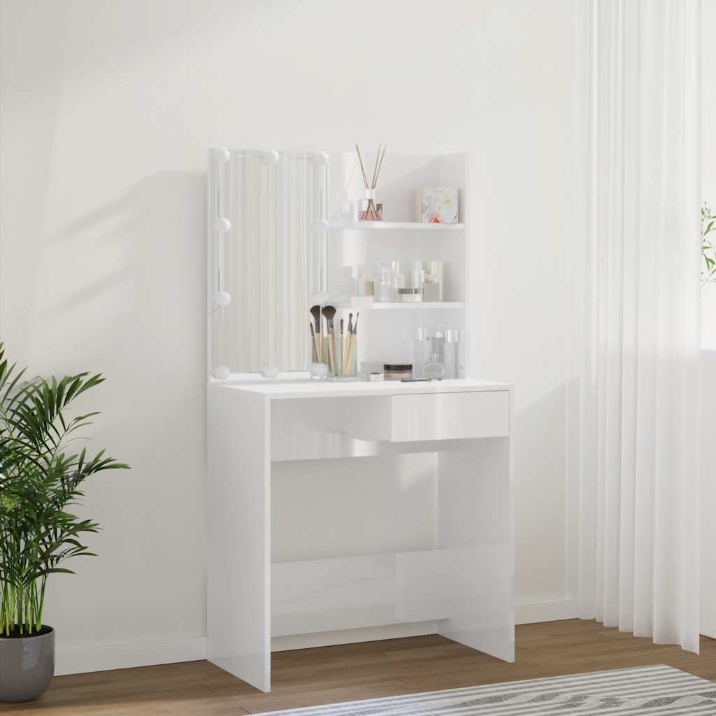Toaletni stolić s LED svjetlima sjajni bijeli 74,5x40x141 cm