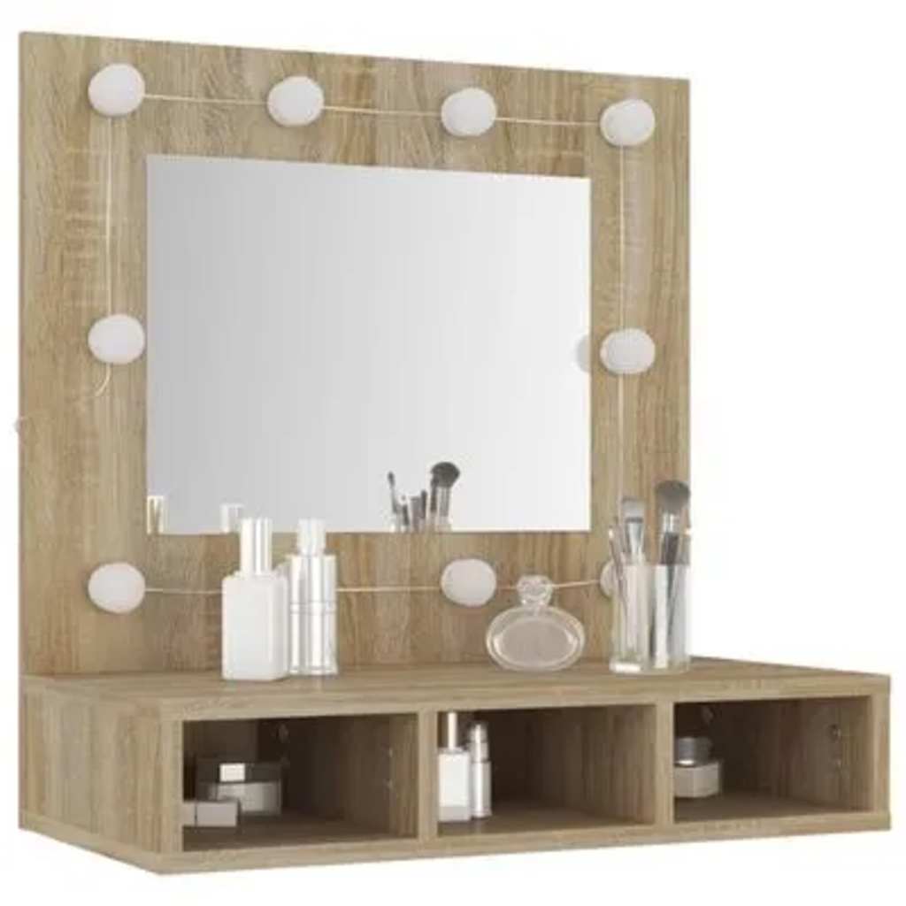 Ormarić s ogledalom LED boja hrasta sonome 60 x 31,5 x 62 cm