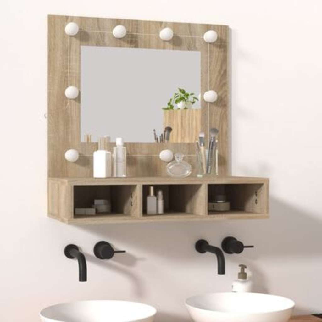 Ormarić s ogledalom LED boja hrasta sonome 60 x 31,5 x 62 cm