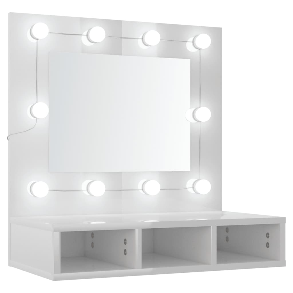 Ormarić s ogledalom i LED svjetlima sjajni bijeli 60x31,5x62 cm