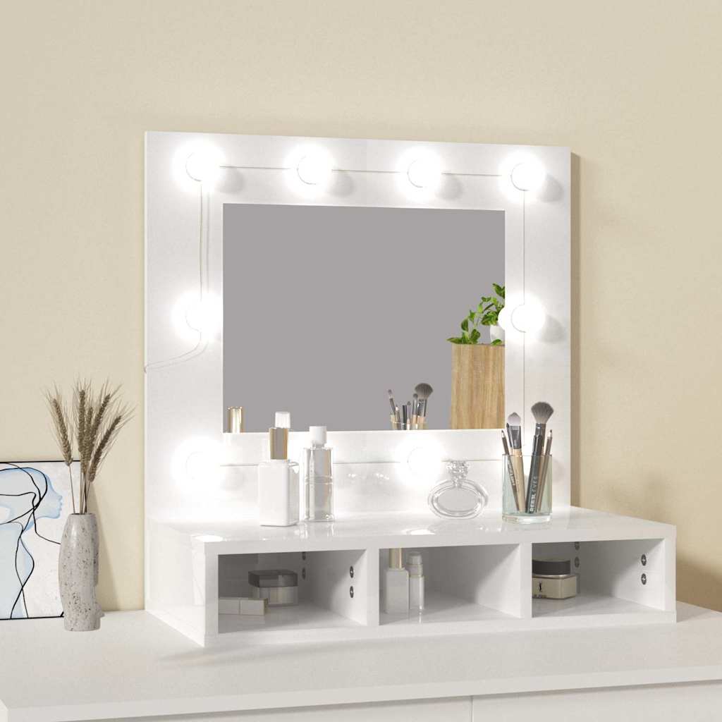 Ormarić s ogledalom i LED svjetlima sjajni bijeli 60x31,5x62 cm