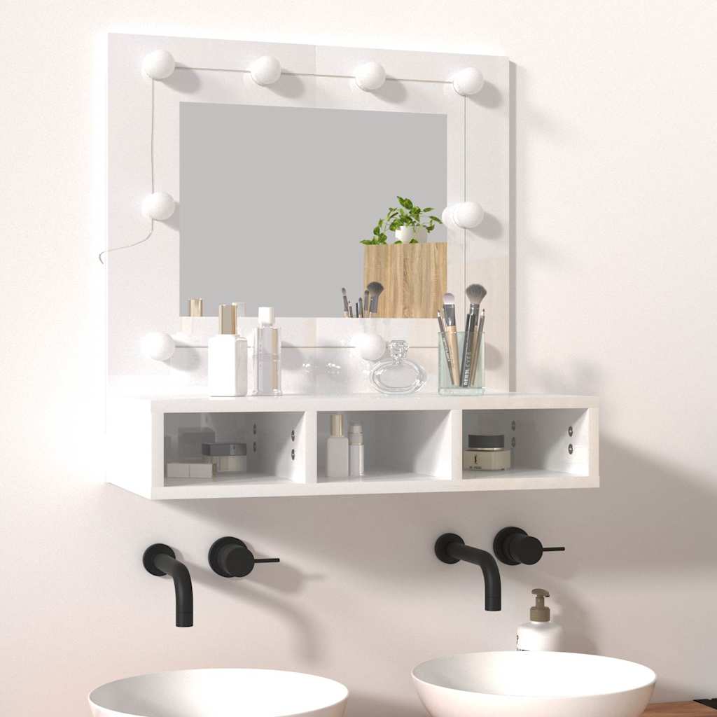 Ormarić s ogledalom i LED svjetlima sjajni bijeli 60x31,5x62 cm