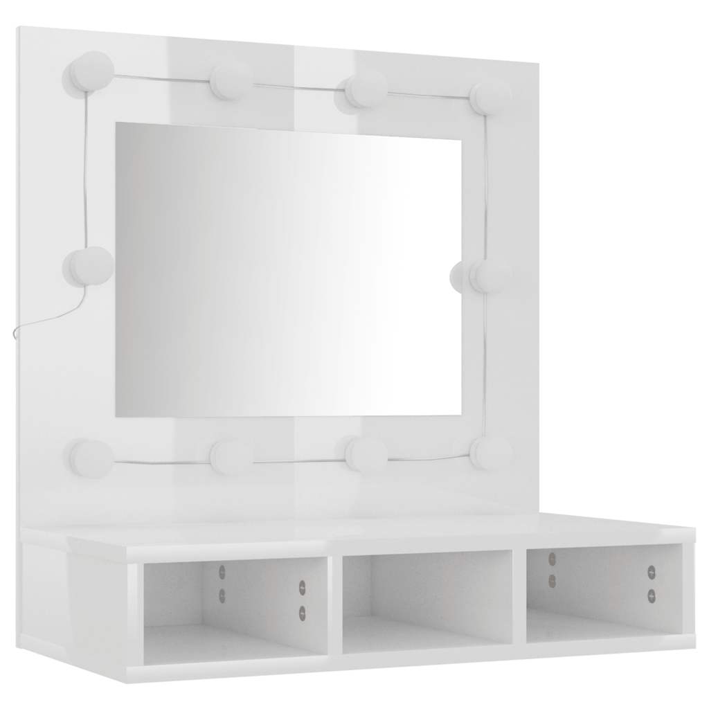 Ormarić s ogledalom i LED svjetlima sjajni bijeli 60x31,5x62 cm