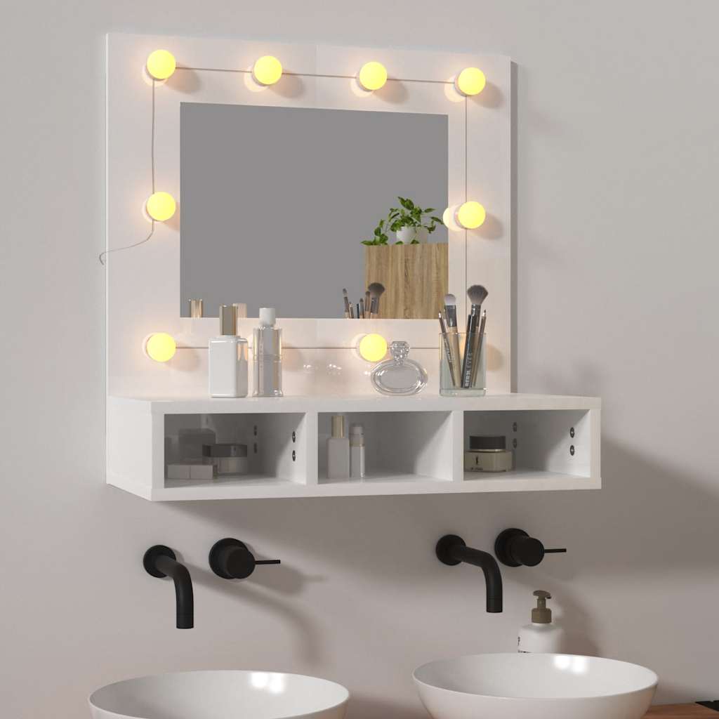 Ormarić s ogledalom i LED svjetlima sjajni bijeli 60x31,5x62 cm