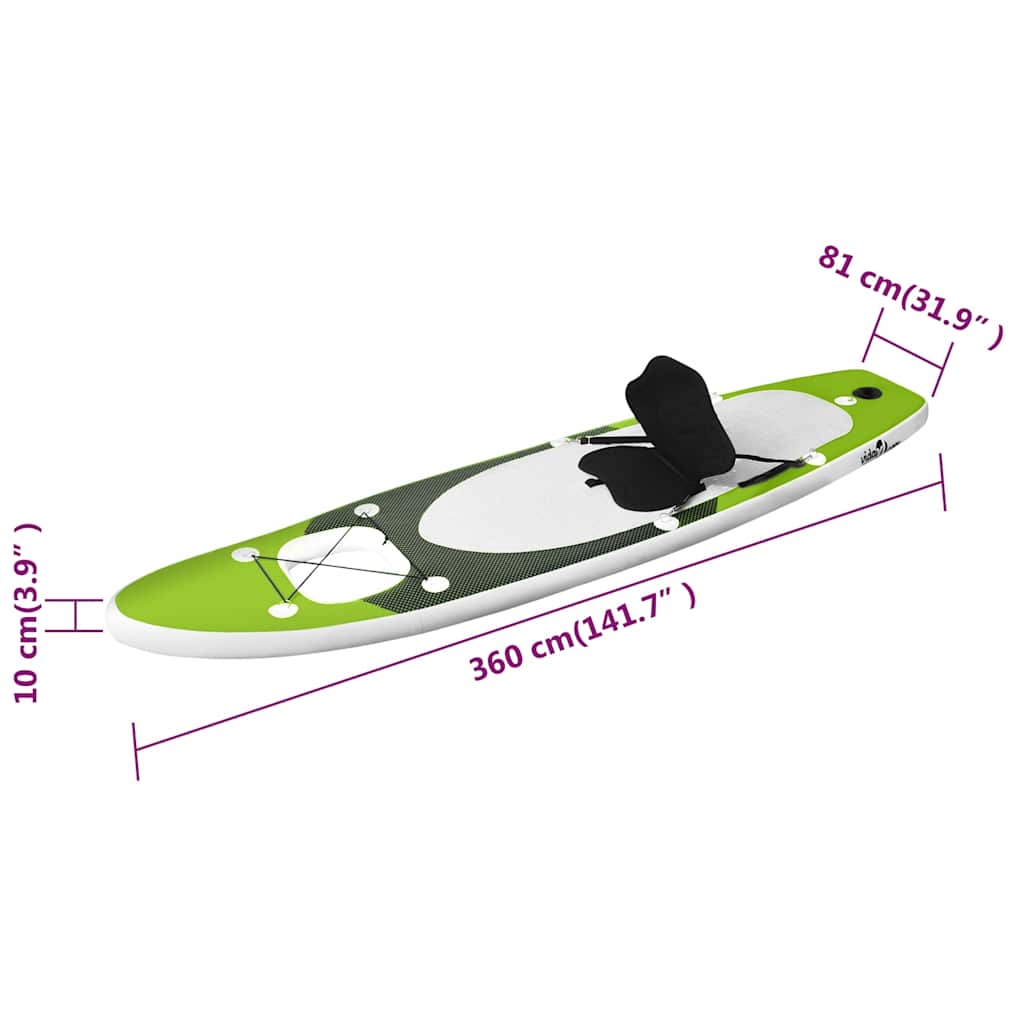 Set daske za veslanje stojeći na napuhavanje zeleni 360x81x10cm