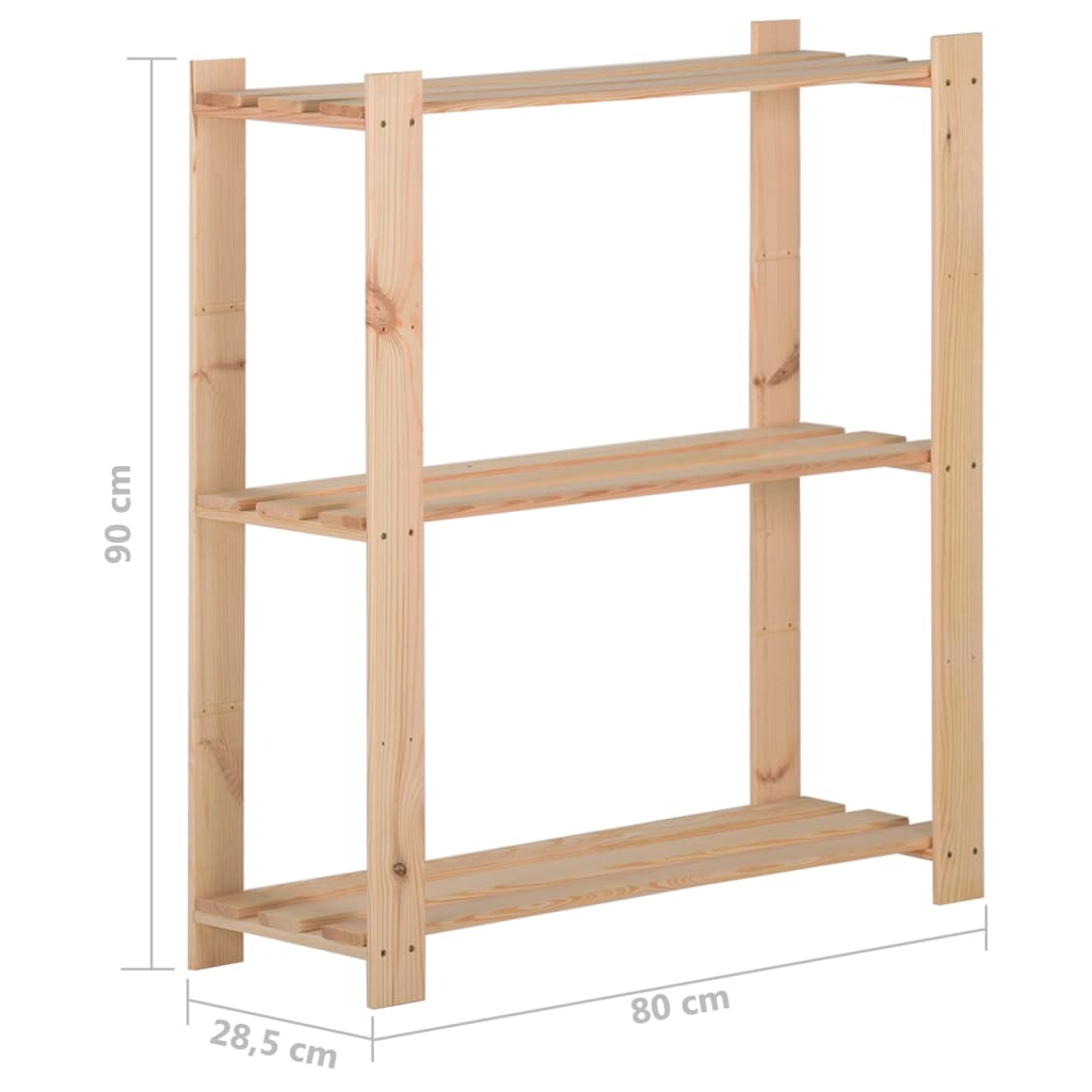 Stalak za pohranu s 3 razine 80 x 28,5 x 90 cm masivna borovina