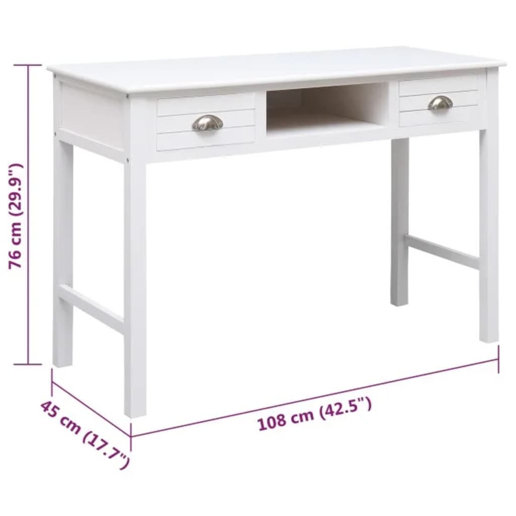 Radni stol bijeli 108 x 45 x 76 cm od masivnog drva paulovnije