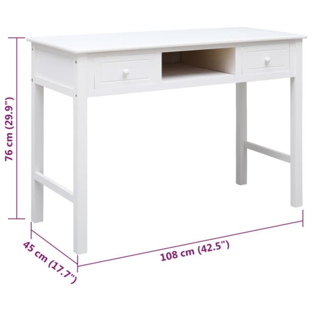 Radni stol bijeli 108 x 45 x 76 cm od masivnog drva paulovnije