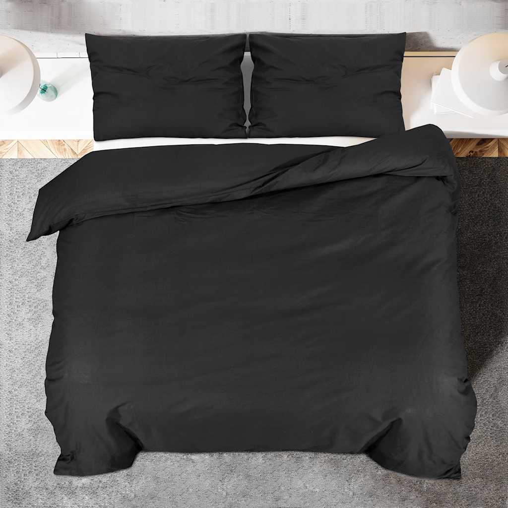 Set posteljine za poplun crni 200 x 220 cm lagana mikrovlakna