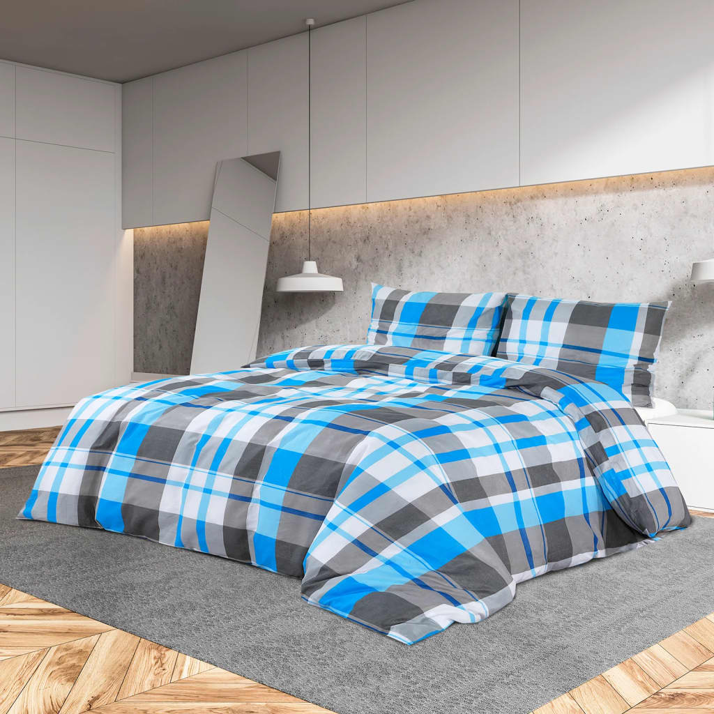 Set posteljine za poplun plavo-sivi 240x220 cm pamučni