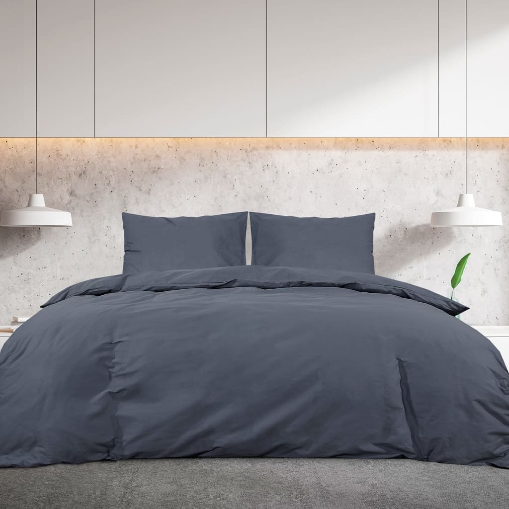 Set posteljine za poplun antracit 200 x 220 cm pamučni