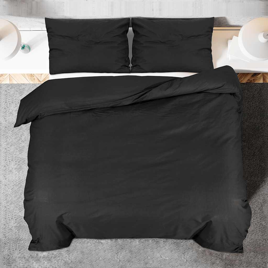 Set posteljine za poplun crni 135 x 200 cm pamučni
