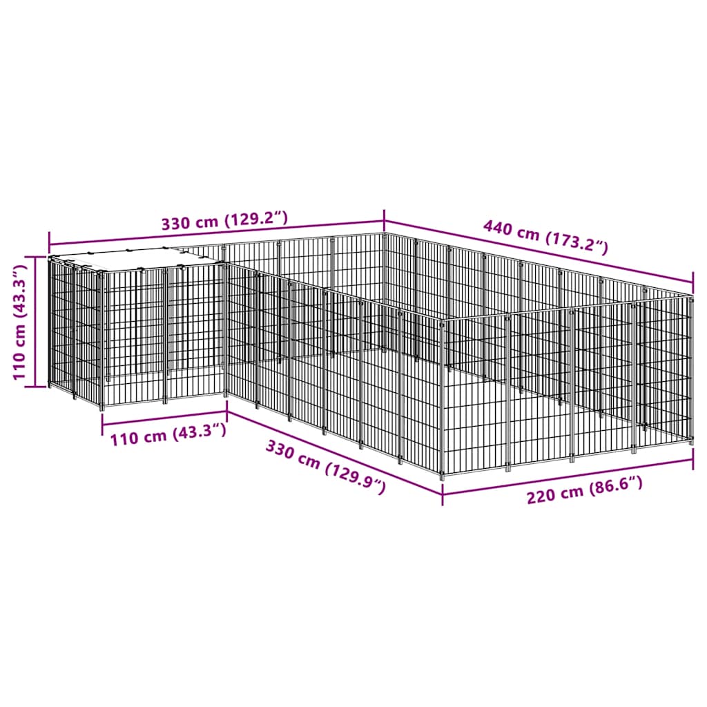 Kavez za pse crni 10,89 m² čelični