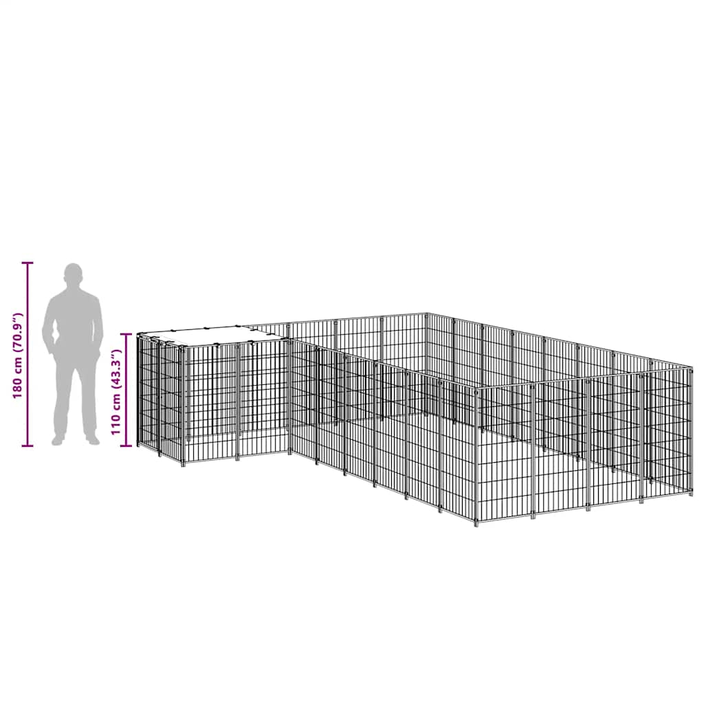 Kavez za pse crni 10,89 m² čelični