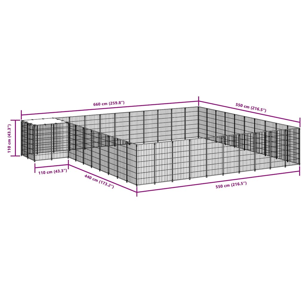 Kavez za pse crni 31,46 m² čelični
