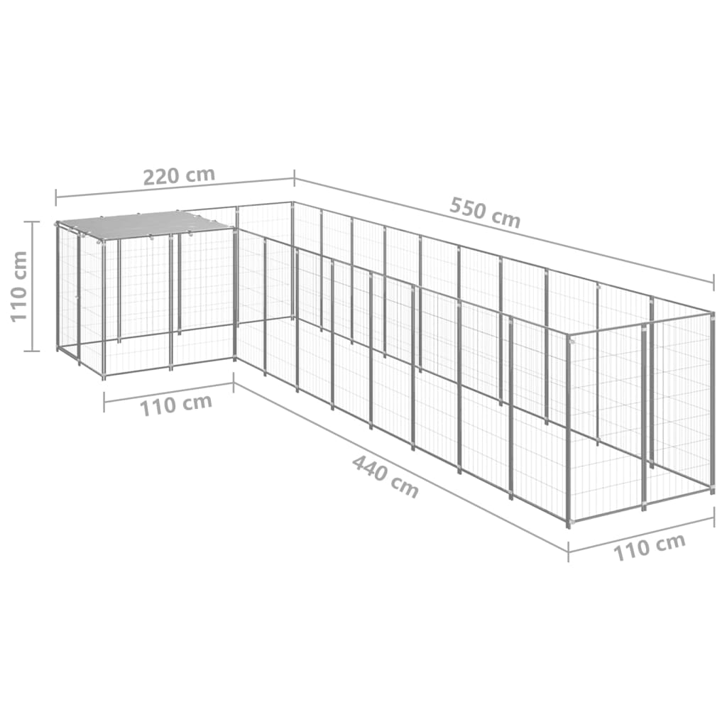 Kavez za pse srebrni 7,26 m² čelični
