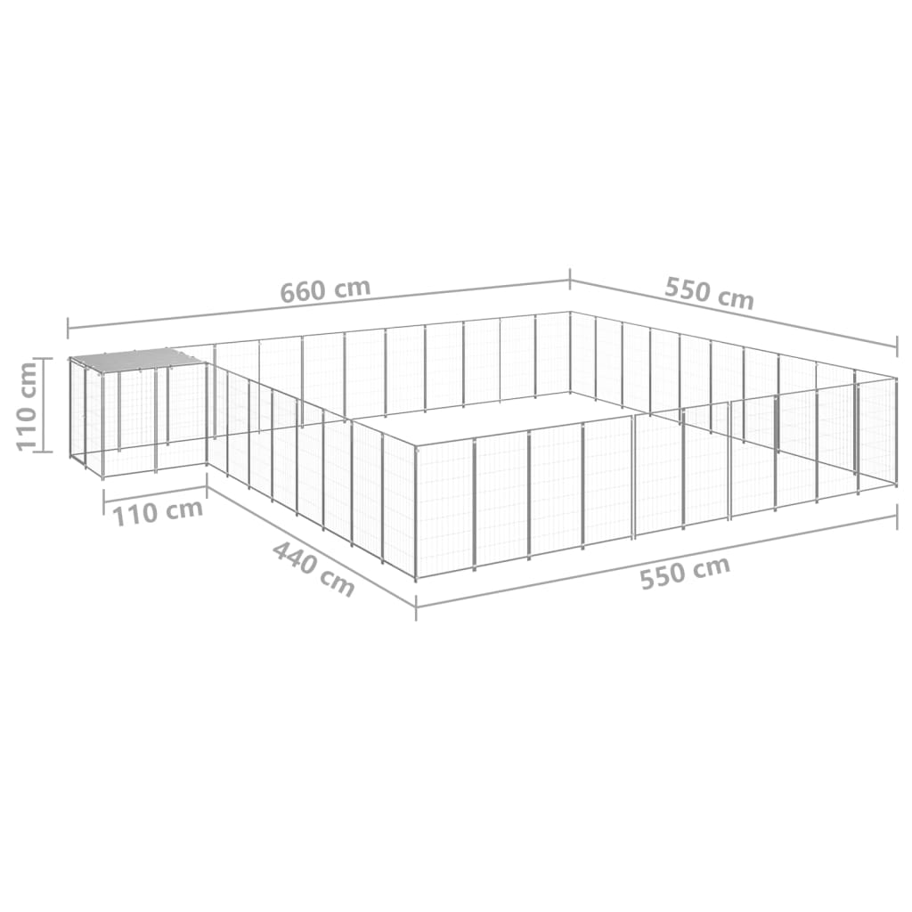 Kavez za pse srebrni 31,46 m² čelični