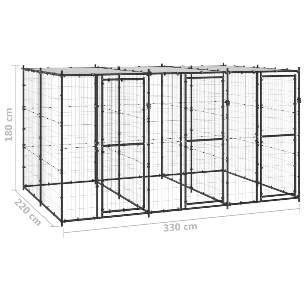 Vanjski kavez za pse s krovom čelični 7,26 m²