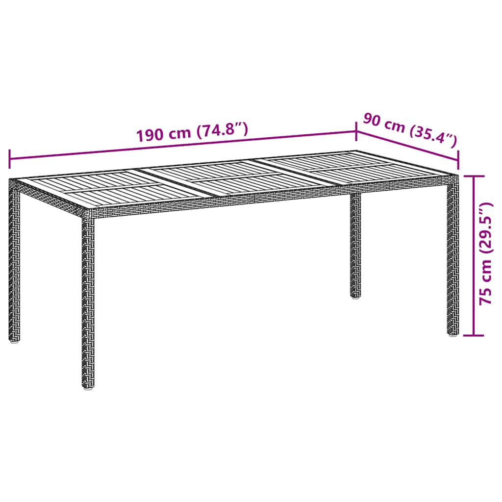 Vrtni stol od poliratana i bagremovog drva 190x90x75 cm crni