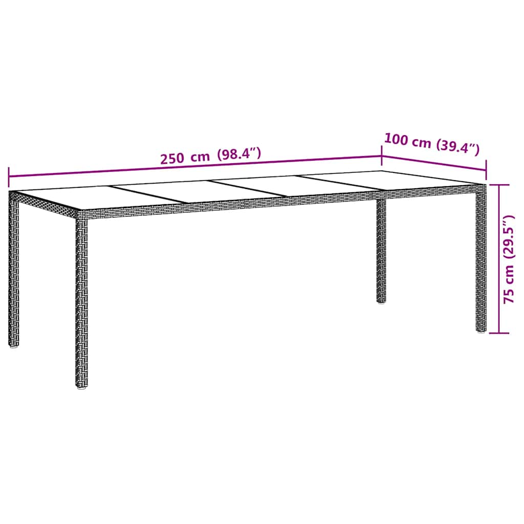 Vrtni stol sivi 250x100x75 cm od kaljenog stakla i poliratana