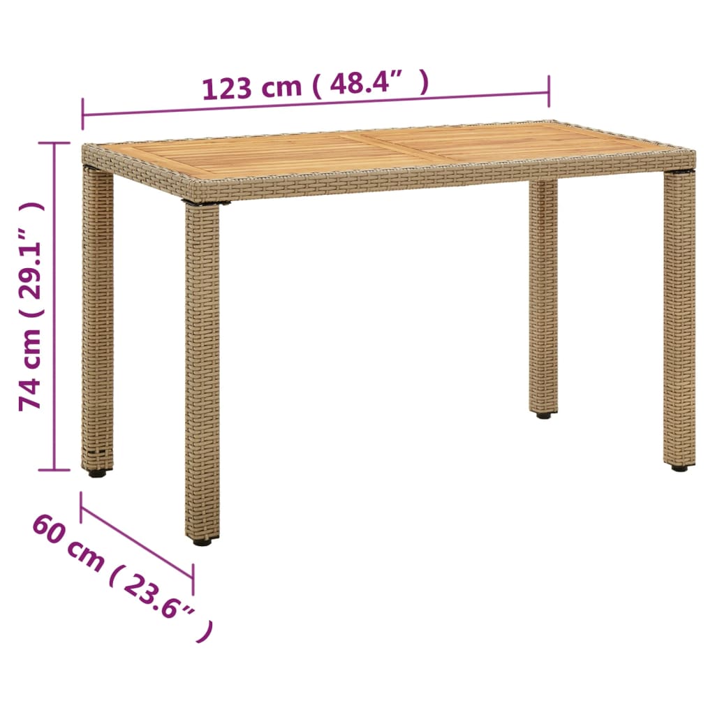 Vrtni stol bež 123 x 60 x 74 cm od poliratana i drva bagrema