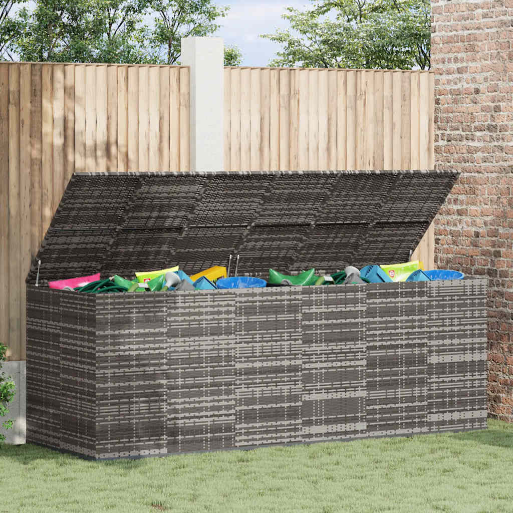 Kutija za vrtne jastuke od PE ratana 291 x 100,5 x 104 cm siva