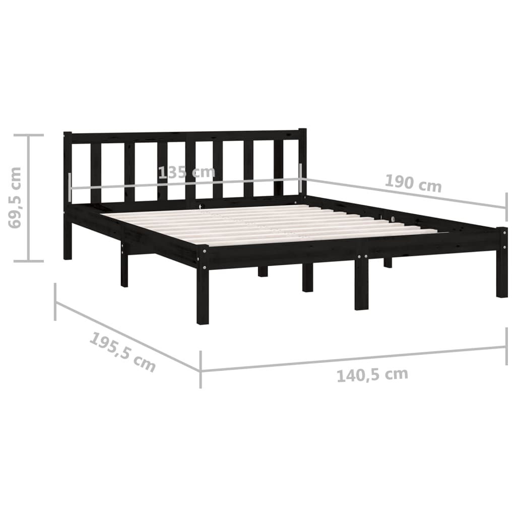 Okvir za krevet od masivne borovine crni 135x190 cm bračni