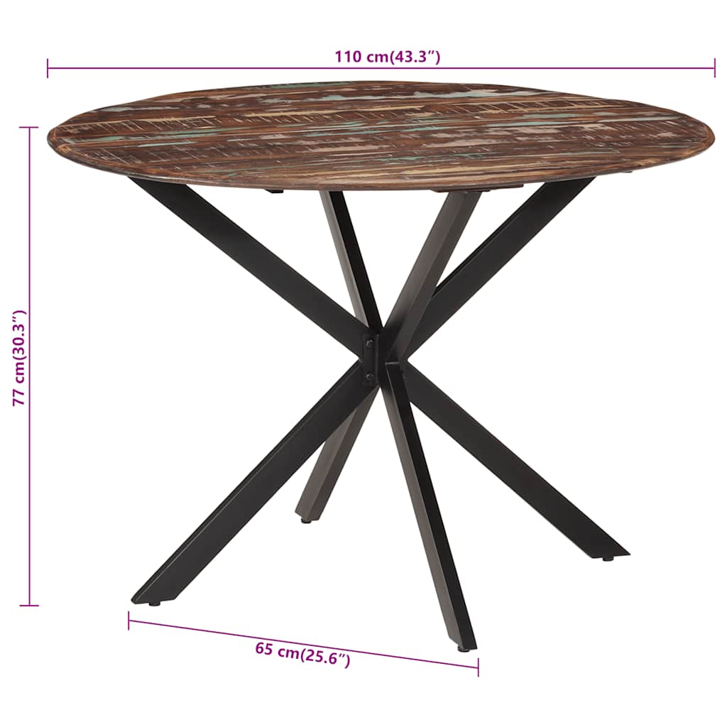Blagovaonski stol Ø 110x78 cm masivno obnovljeno drvo i čelik