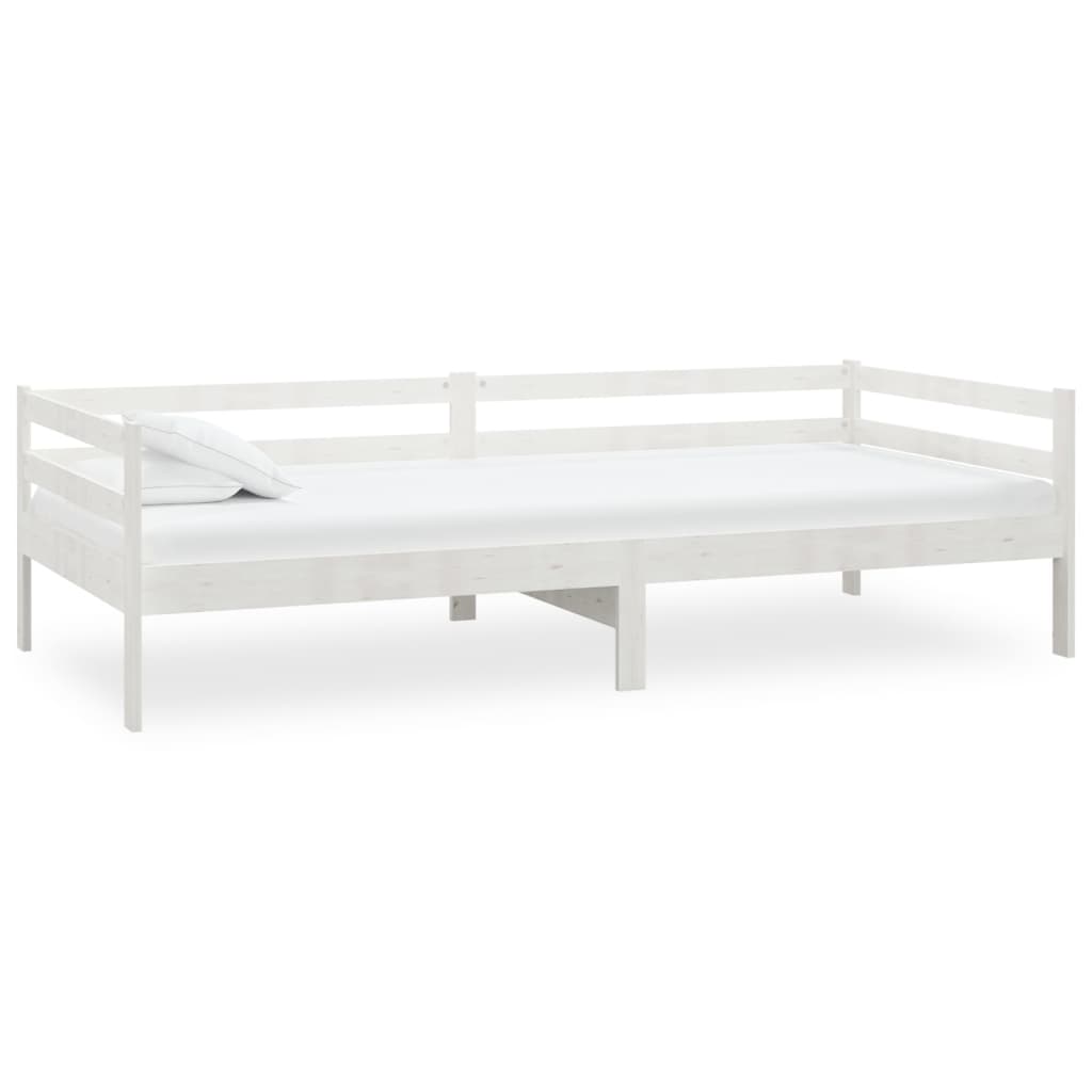 Dnevni ležaj s madracem 90 x 200 cm bijeli od masivne borovine