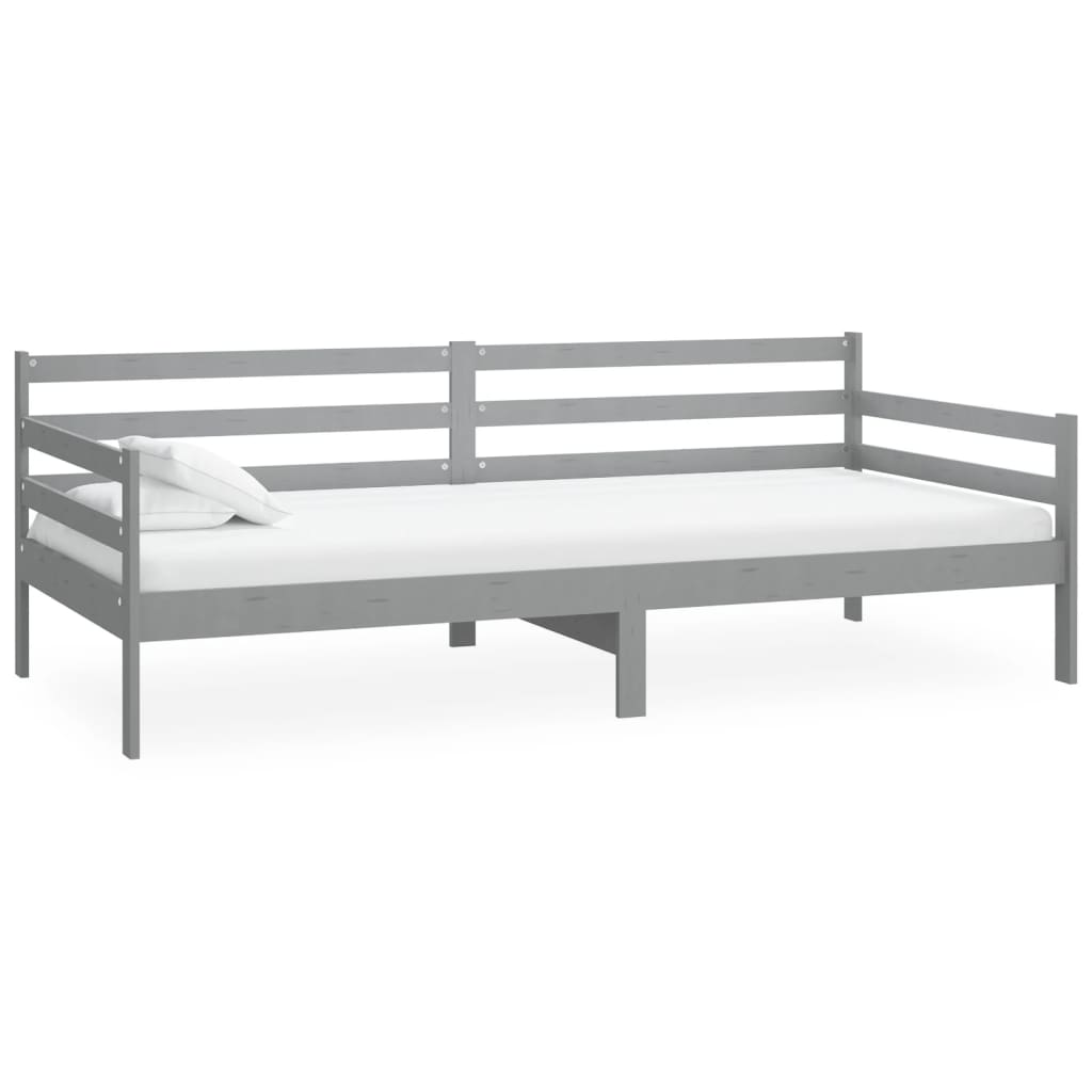 Dnevni ležaj s madracem 90 x 200 cm sivi od masivne borovine