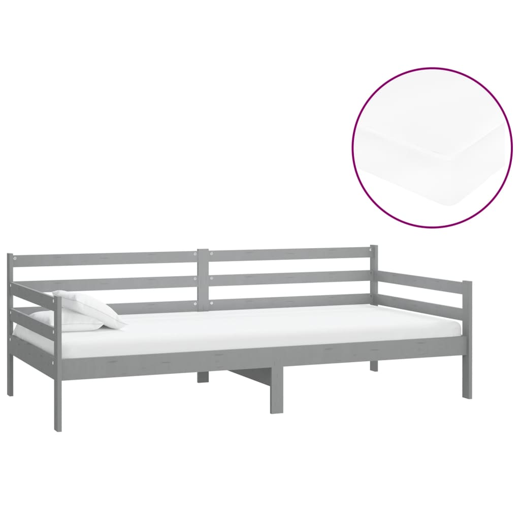 Dnevni ležaj s madracem 90 x 200 cm sivi od masivne borovine
