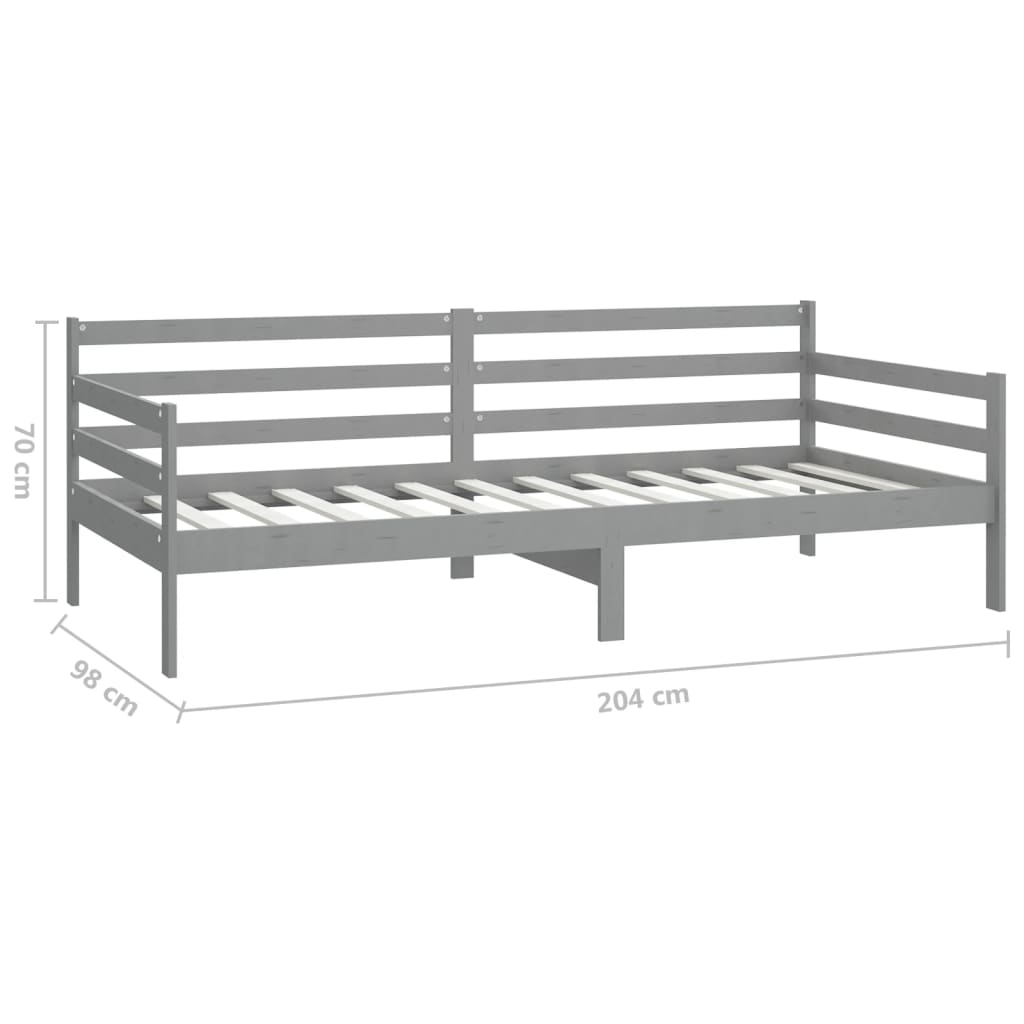 Dnevni ležaj s madracem 90 x 200 cm sivi od masivne borovine