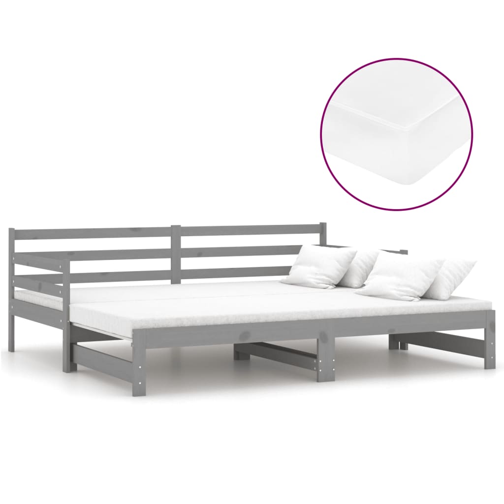 Dnevni ležaj na izvlačenje 2 x (90 x 200) cm sivi od borovine