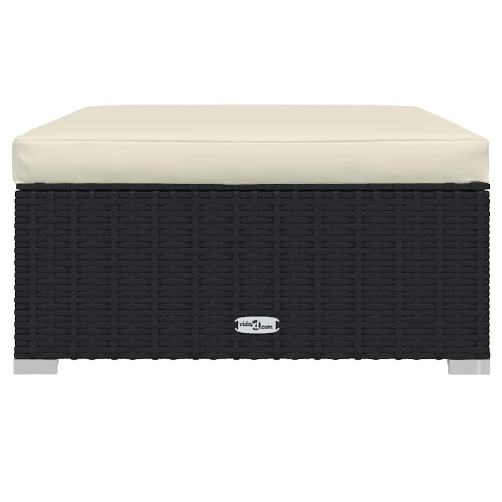 Vrtni tabure s jastukom crni 70 x 70 x 30 cm od poliratana