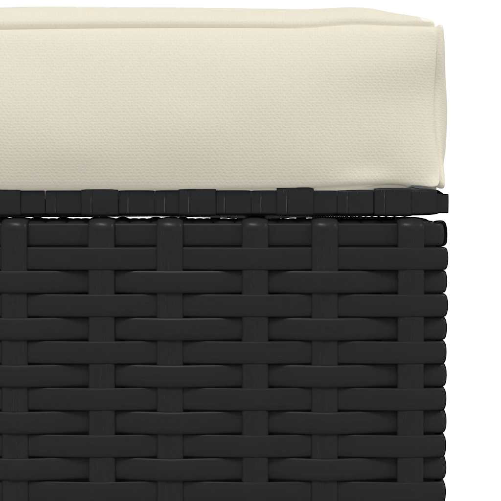 Vrtni tabure s jastukom crni 70 x 70 x 30 cm od poliratana