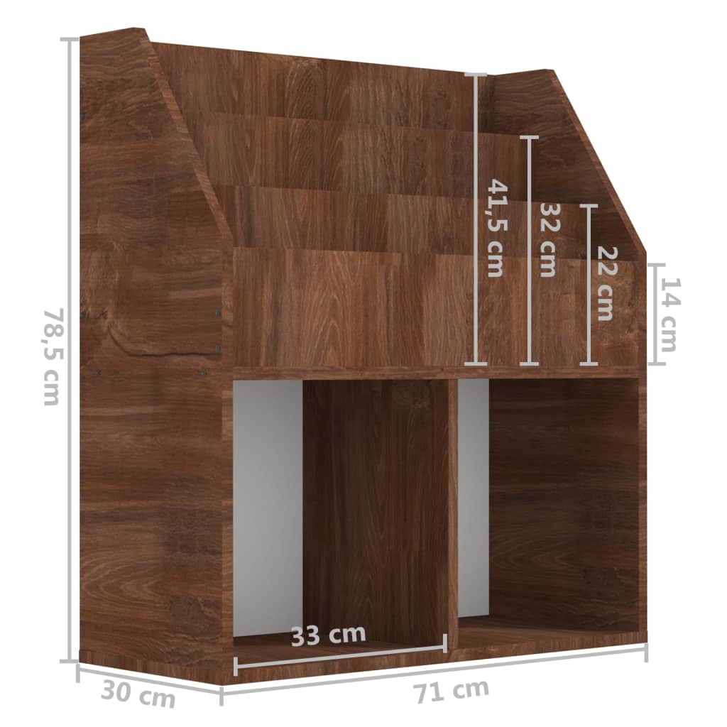 Stalak za dječje časopise sivi i hrast 71 x 30 x 78,5 cm drveni