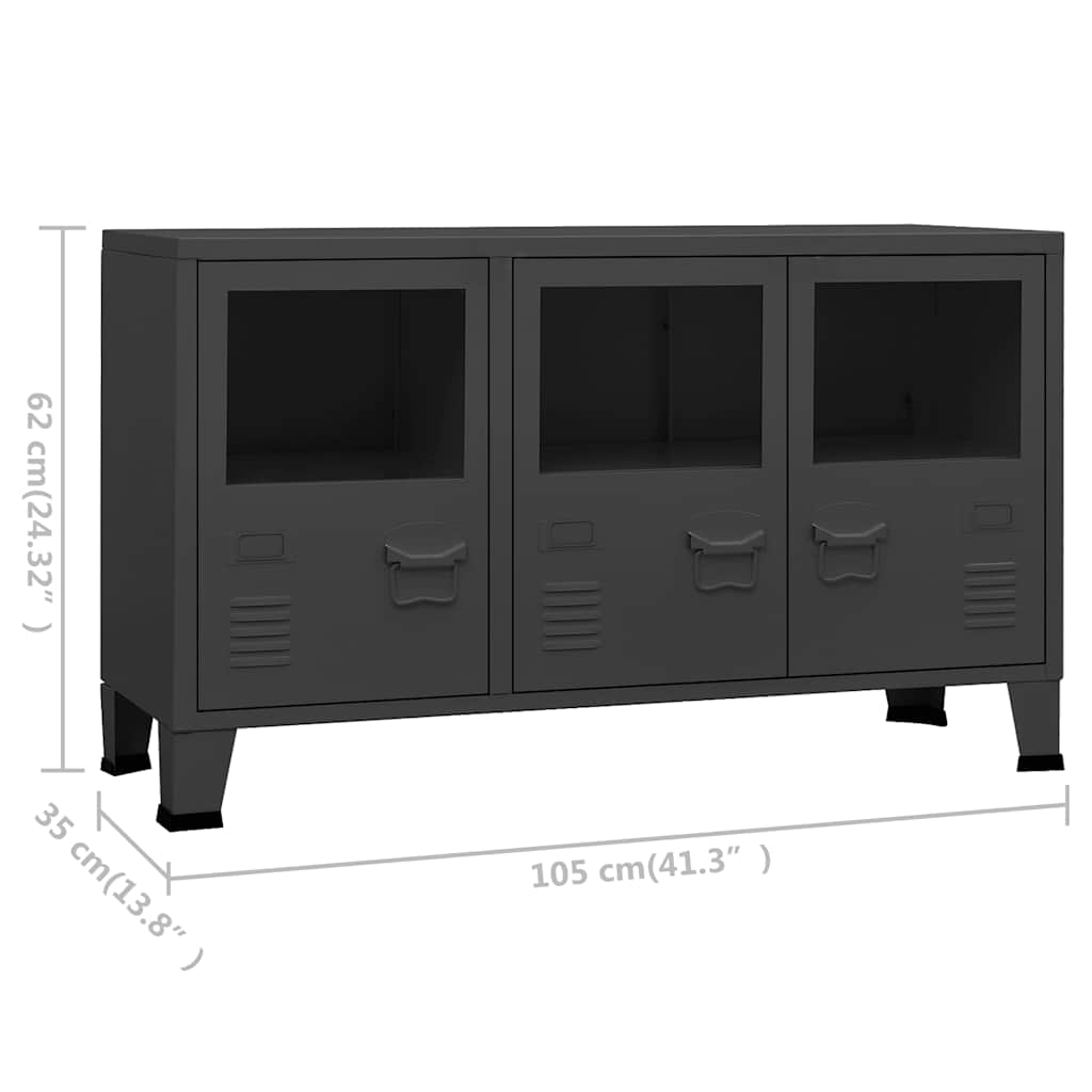 Komoda antracit 105 x 35 x 62 cm od metala i stakla