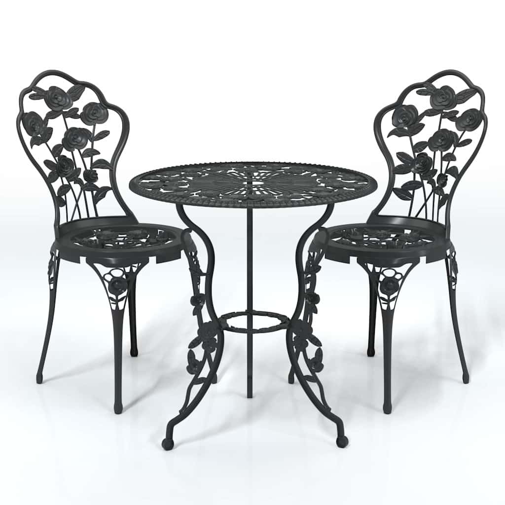 3-dijelni bistro set od lijevanog aluminija crni