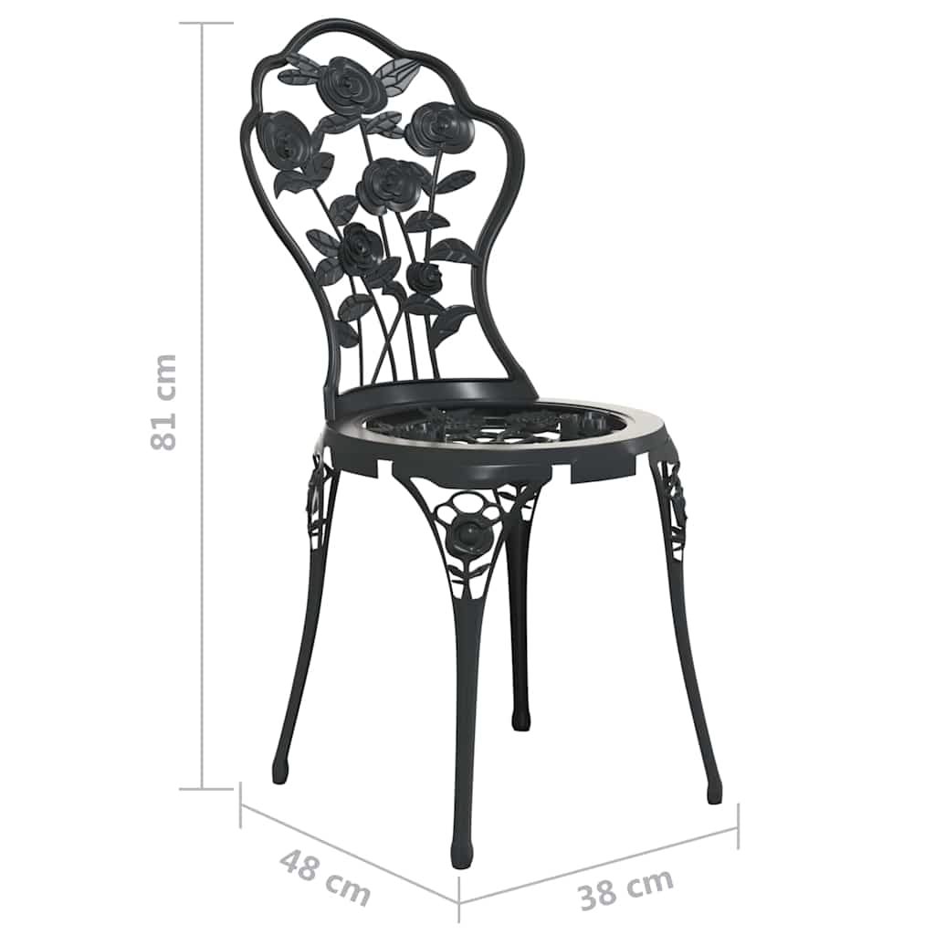 3-dijelni bistro set od lijevanog aluminija crni