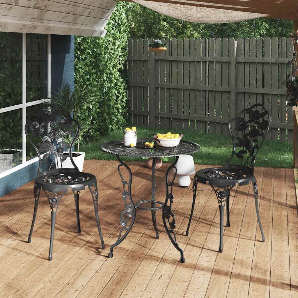 3-dijelni bistro set od lijevanog aluminija crni