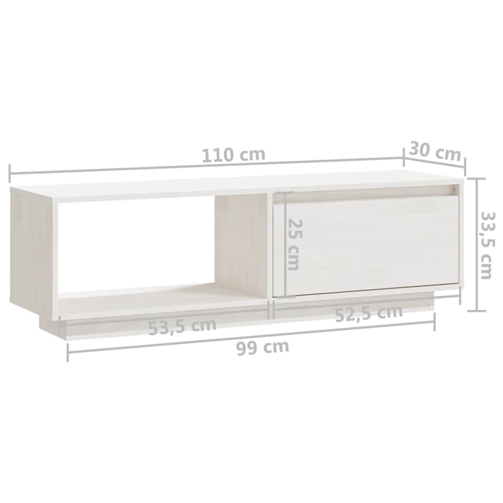 TV ormarić bijeli 110 x 30 x 33,5 cm od masivne borovine
