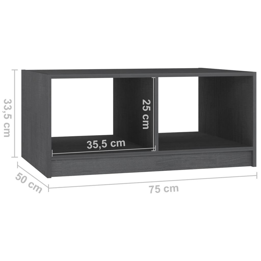 Stolić za kavu sivi 75 x 50 x 33,5 cm od masivne borovine