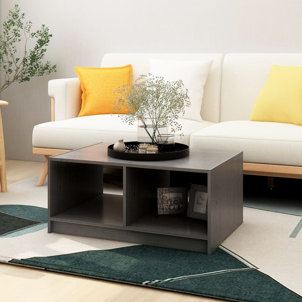 Stolić za kavu sivi 75 x 50 x 33,5 cm od masivne borovine