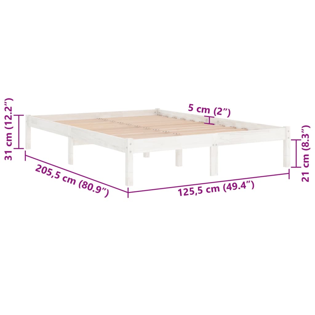 Okvir za krevet od masivne borovine bijeli 120 x 200 cm